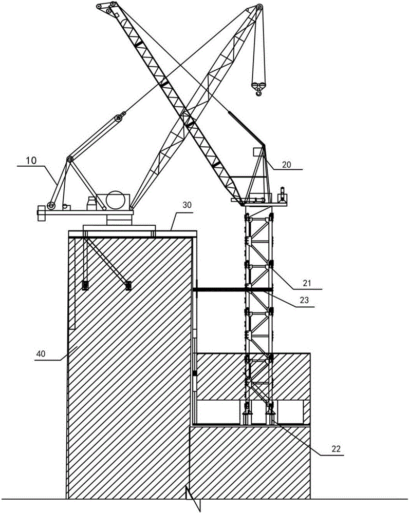 Combined tower crane for roof construction and construction method thereof