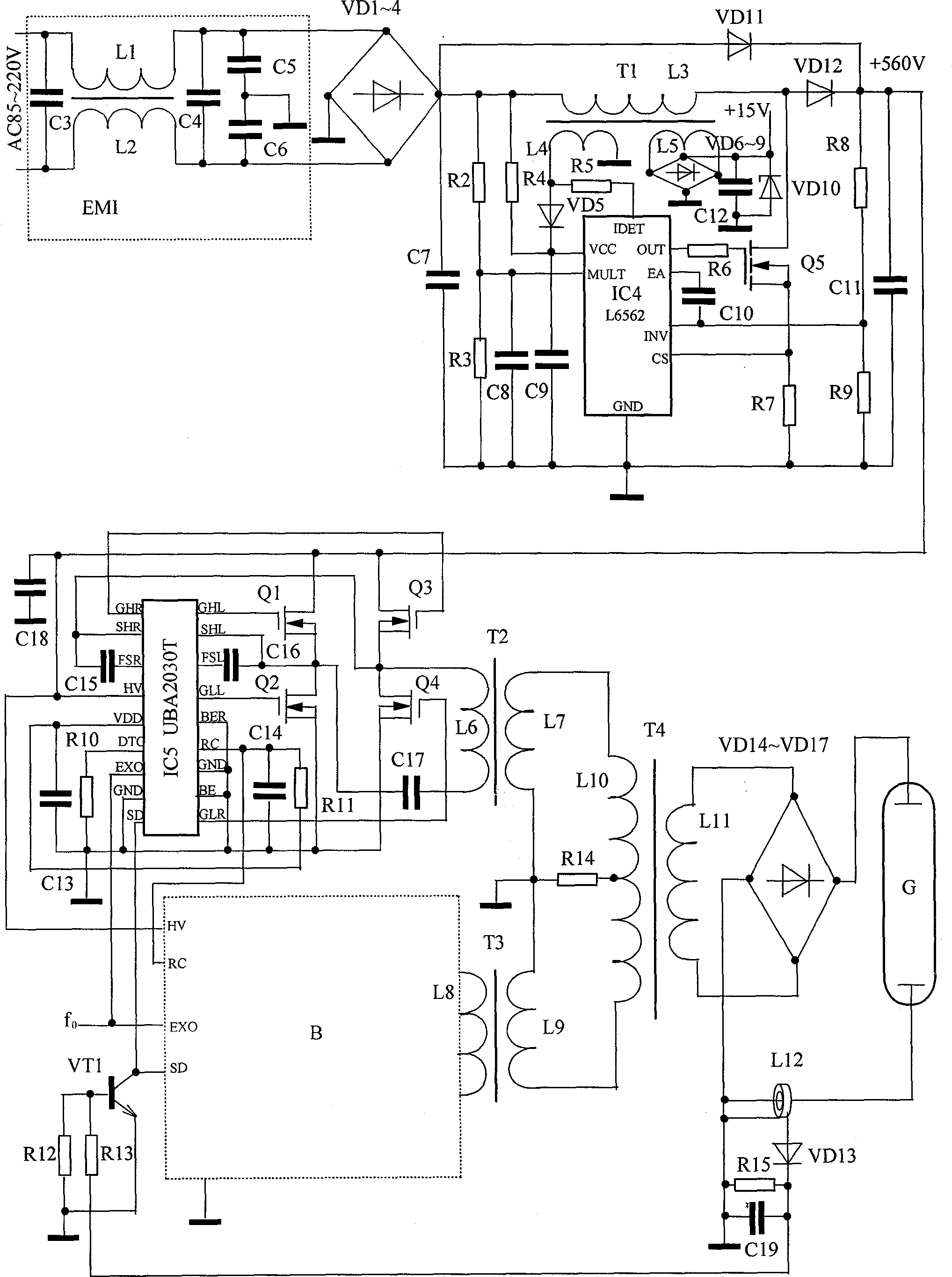 Dual-full-bridge injection phase-locking power synthesis neon lamp