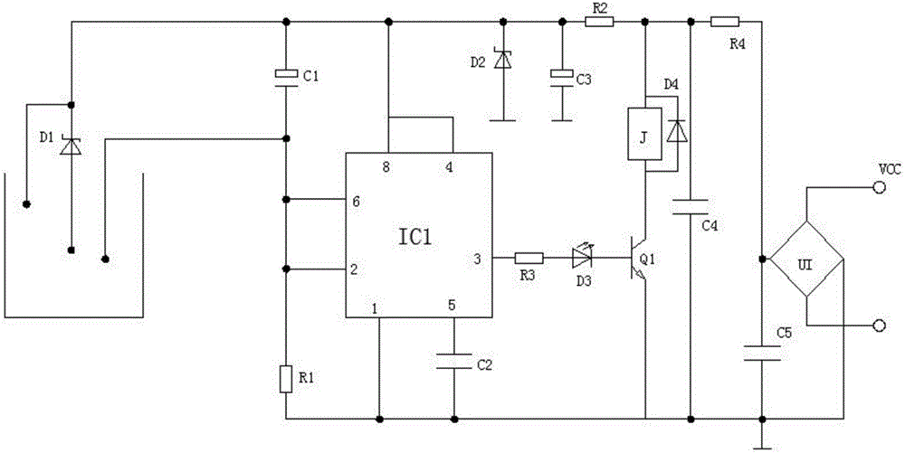 Water level detecting circuit for water treatment equipment