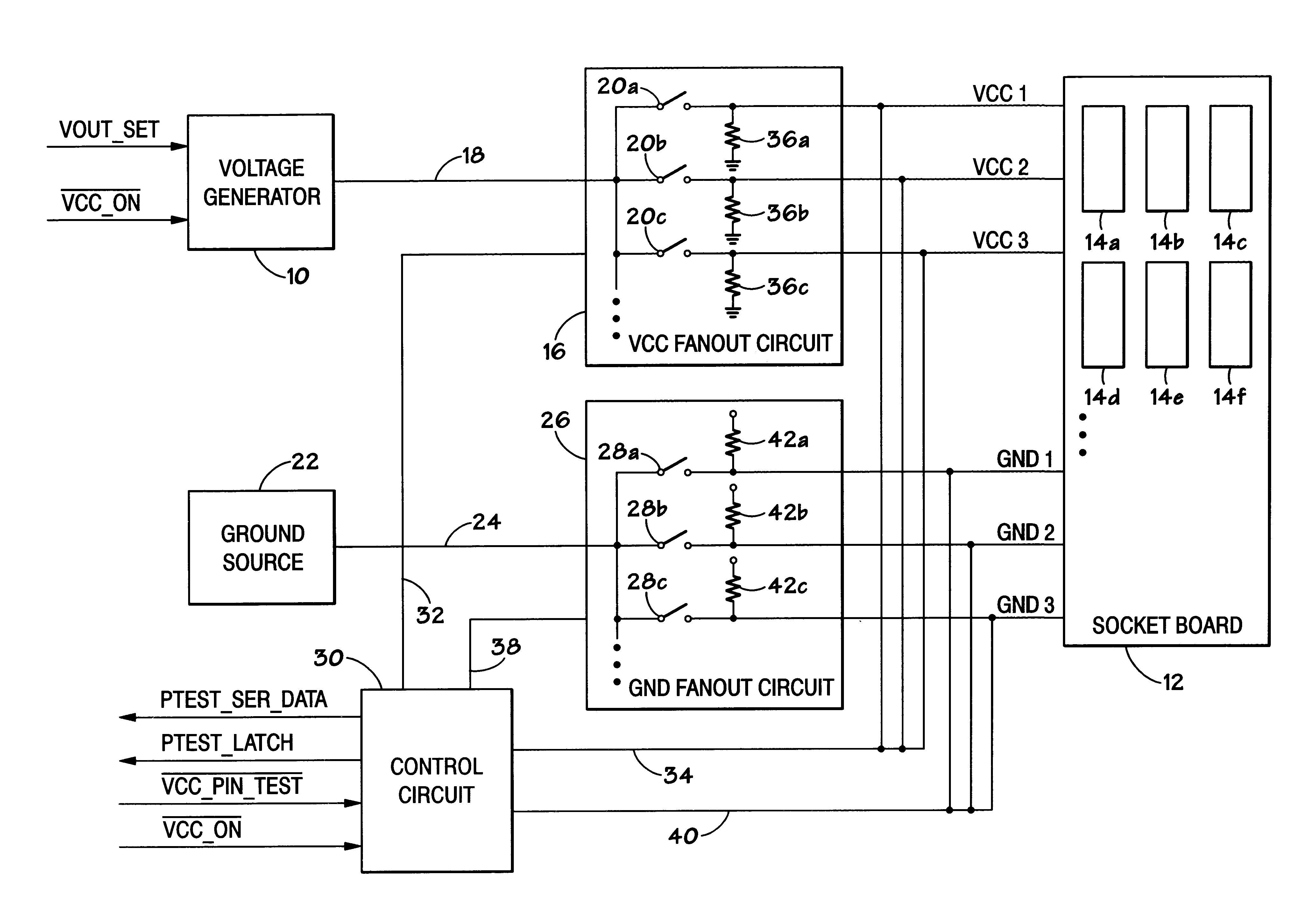 Method and apparatus of testing memory device power and ground pins in an array assembly platform