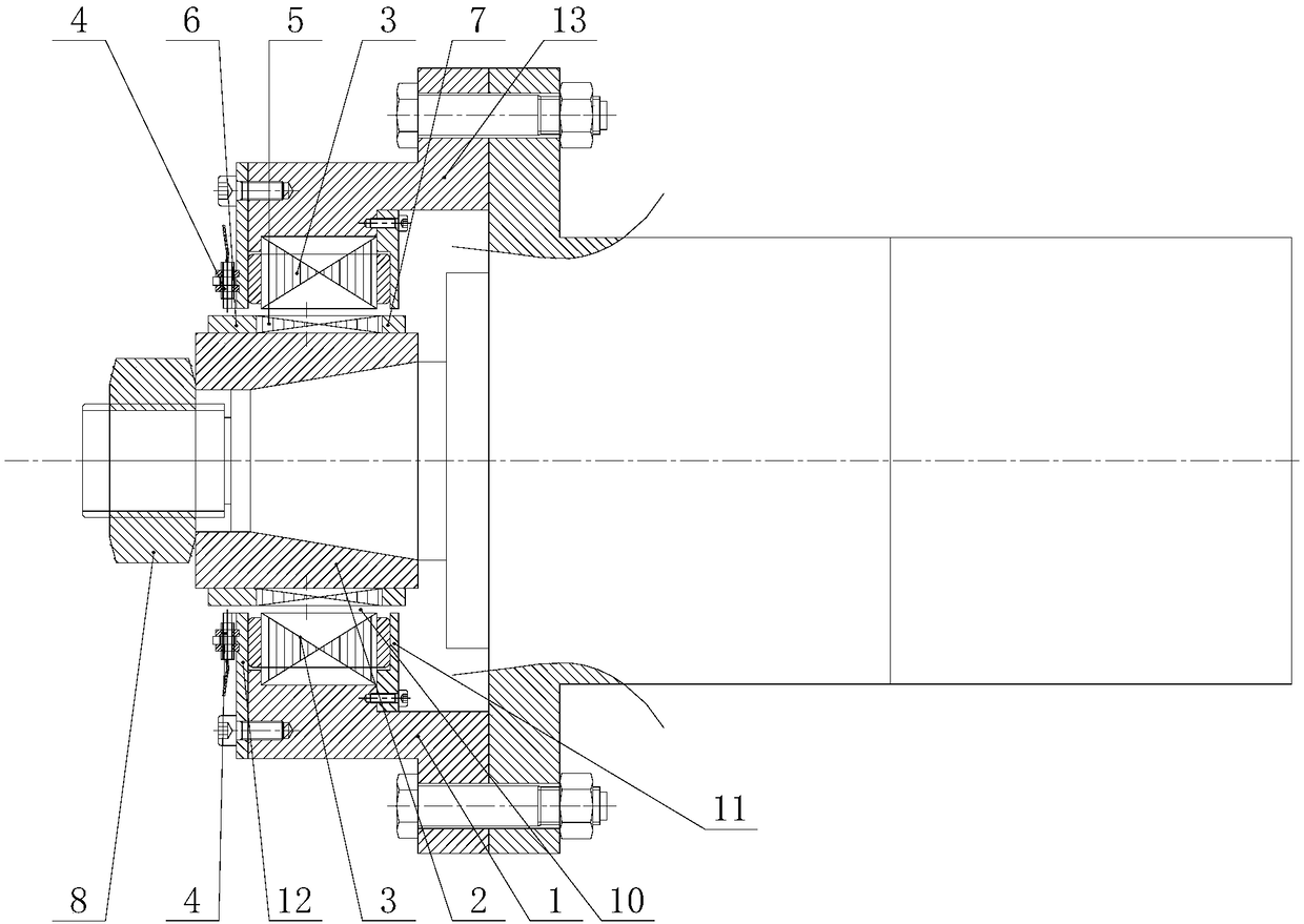 High speed rotating shafting dynamic radial loading stiffness test method and device