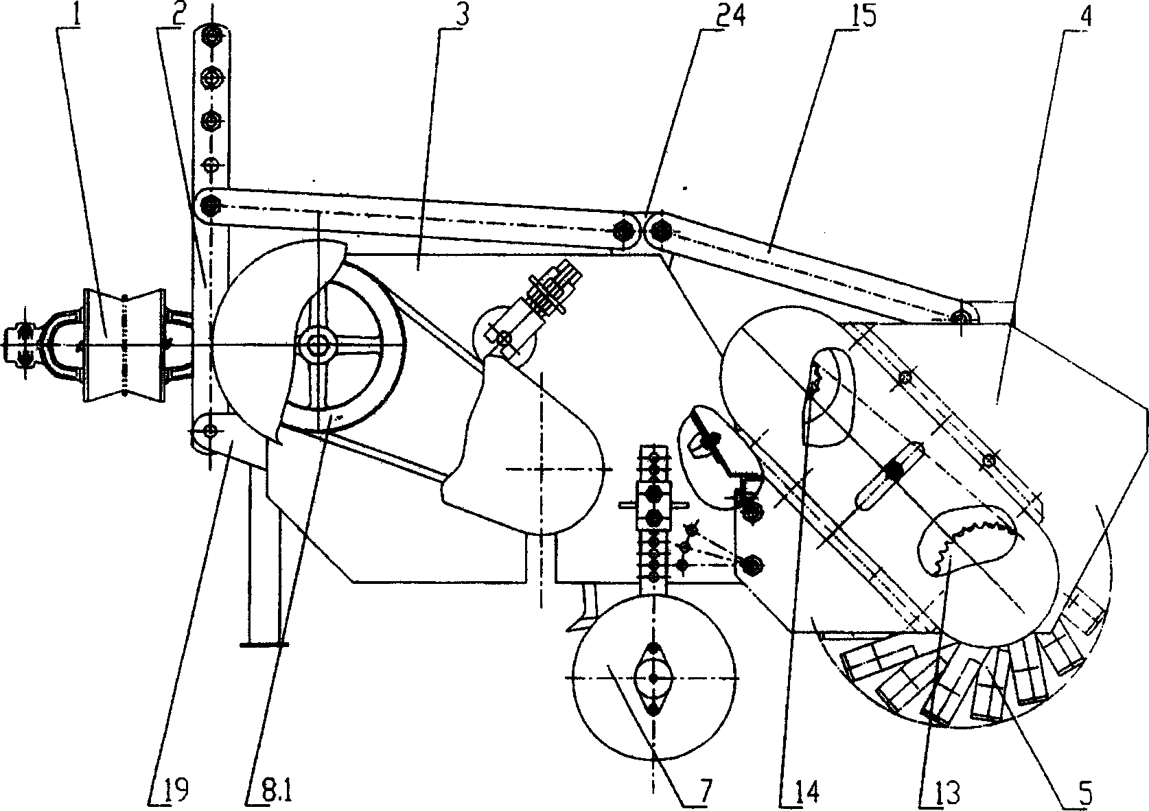 Combined processing machine for returning straw to field and crushing root stubble