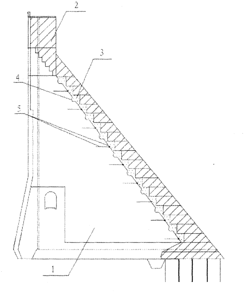 Novel key groove for back-upper heightening of stone-laying gravity dam