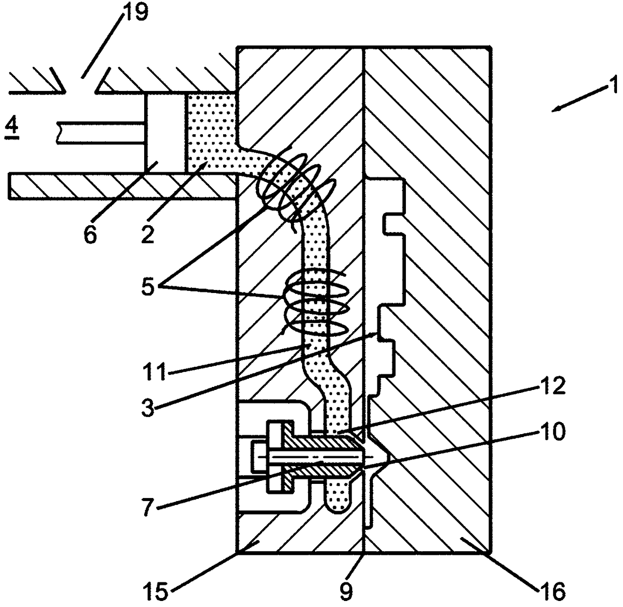 Casting valve with complementary compression piston, casting device and method for die casting