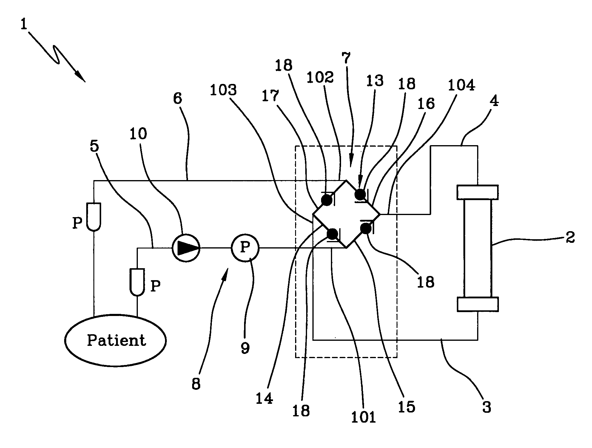 Circuit for extracorporeal blood treatment and flow-inverting device utilized therein