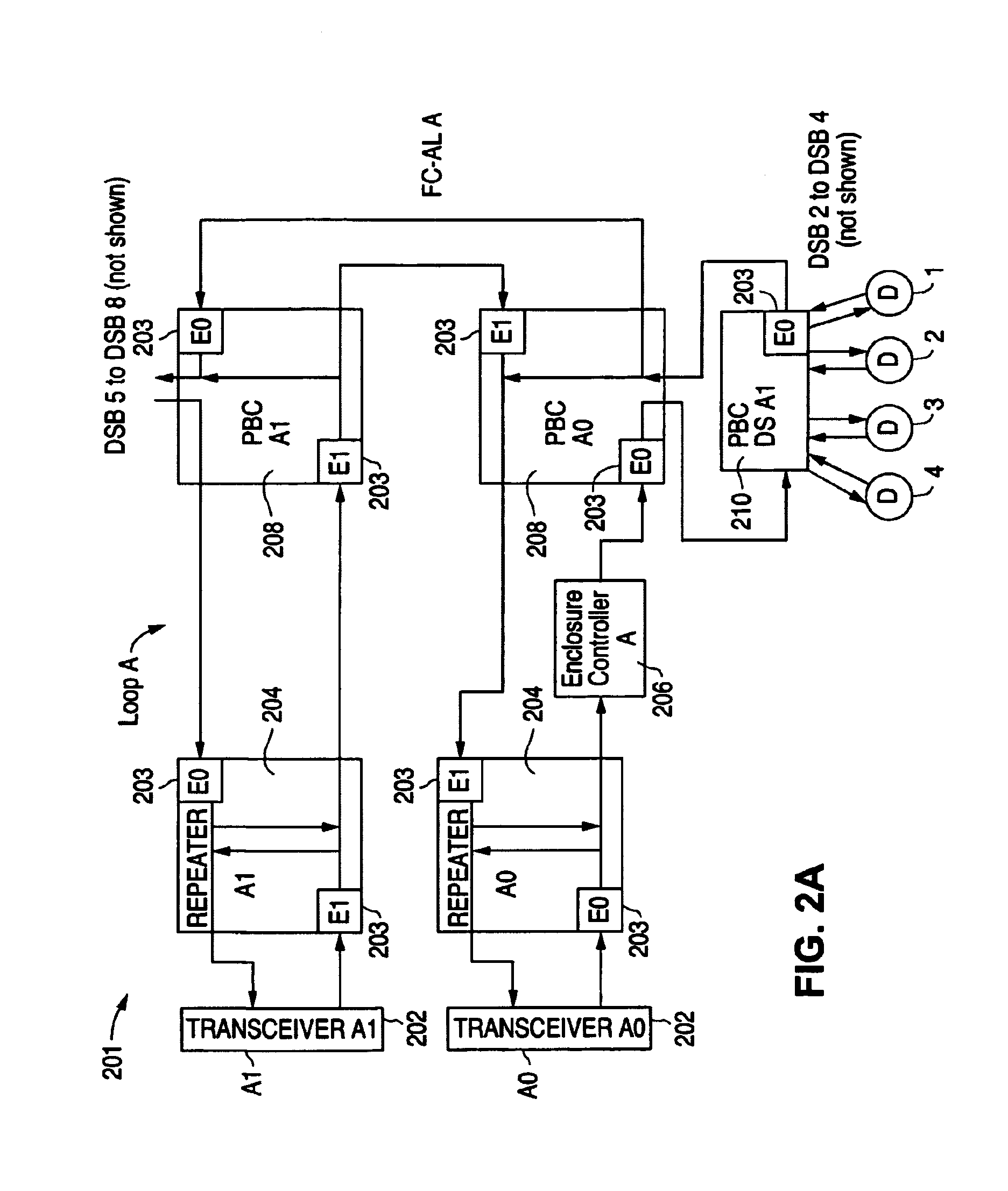 Disk enclosure with multiplexers for connecting 12C buses in multiple power domains