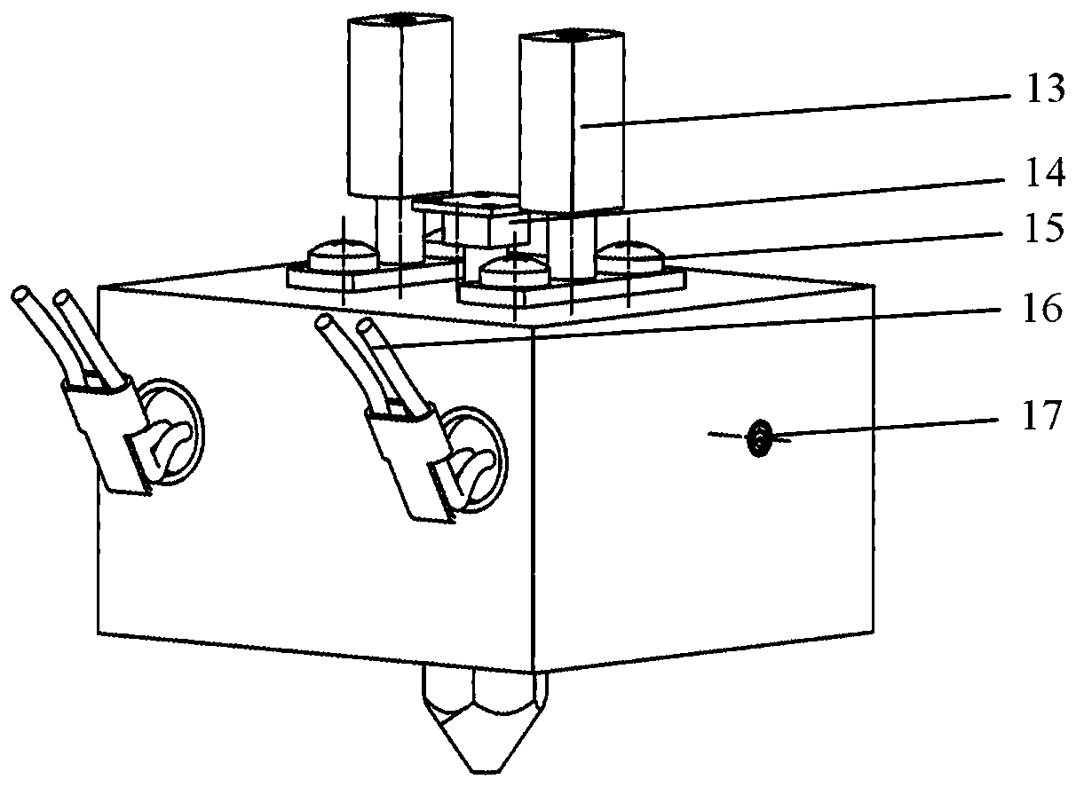 Color mixing 3D printing nozzle device based on FDM technology and discharging method thereof