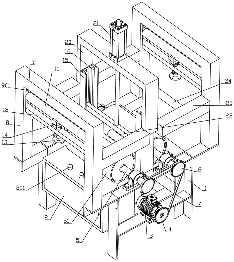 Embossing device provided with tensioning structure and used for textile non-woven fabric production