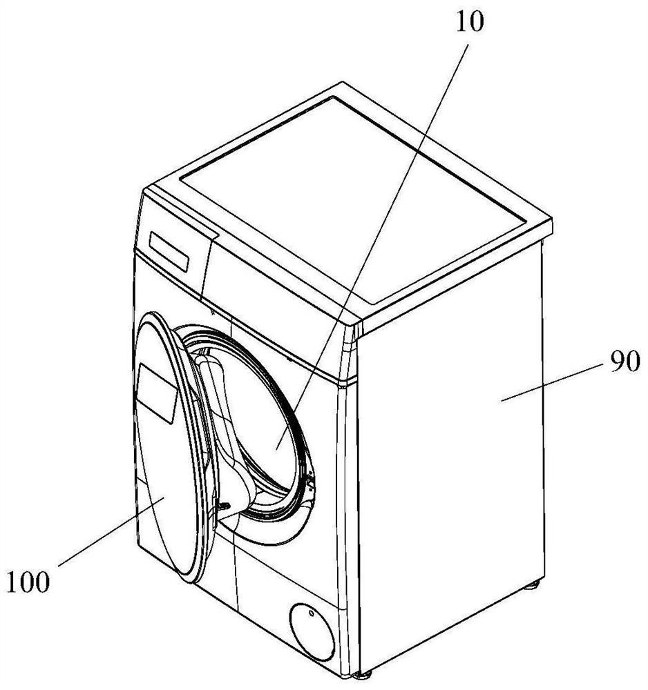 Drainage assembly of washing device using siphonic effect and washing device