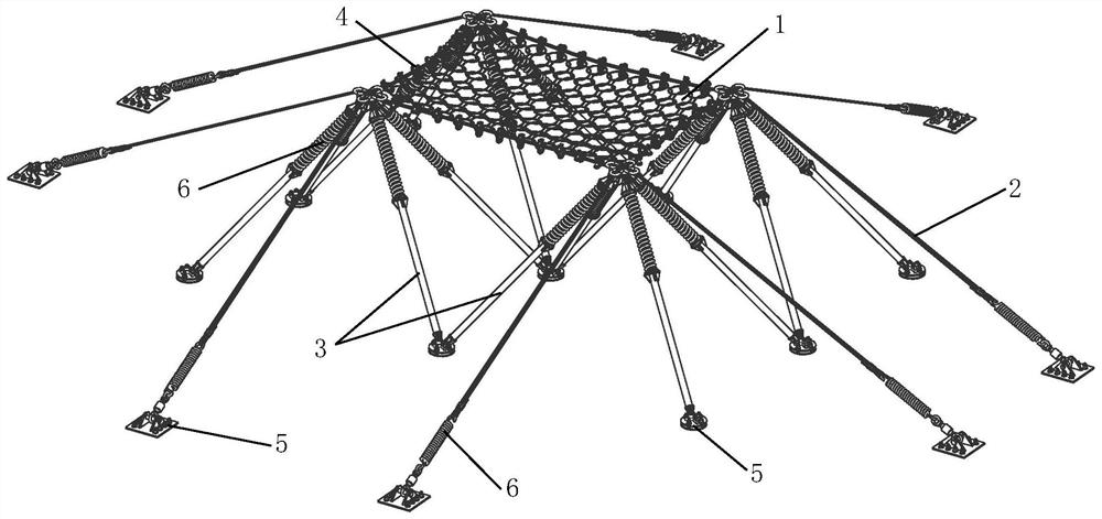 A piston rod point-supported self-restoring flexible buffer structure used in shed tunnel engineering