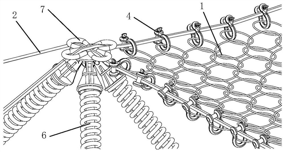 A piston rod point-supported self-restoring flexible buffer structure used in shed tunnel engineering