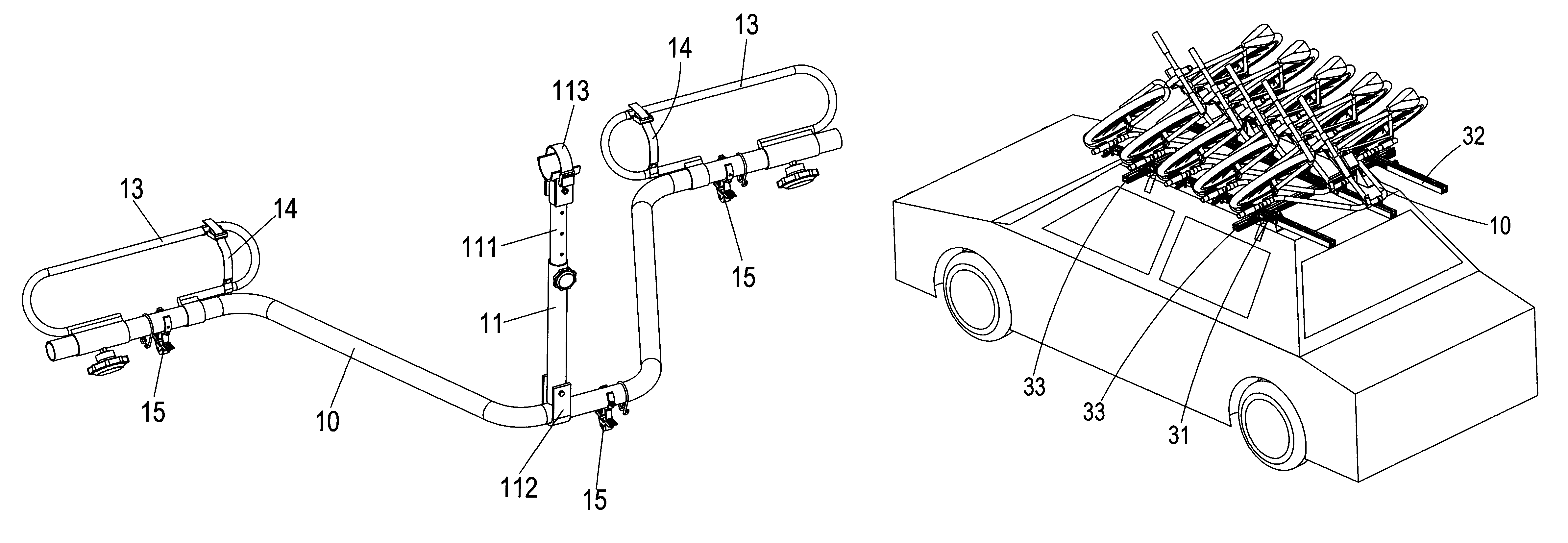 Car top bicycle frame for retaining at least one bicycle transversally and obliquely