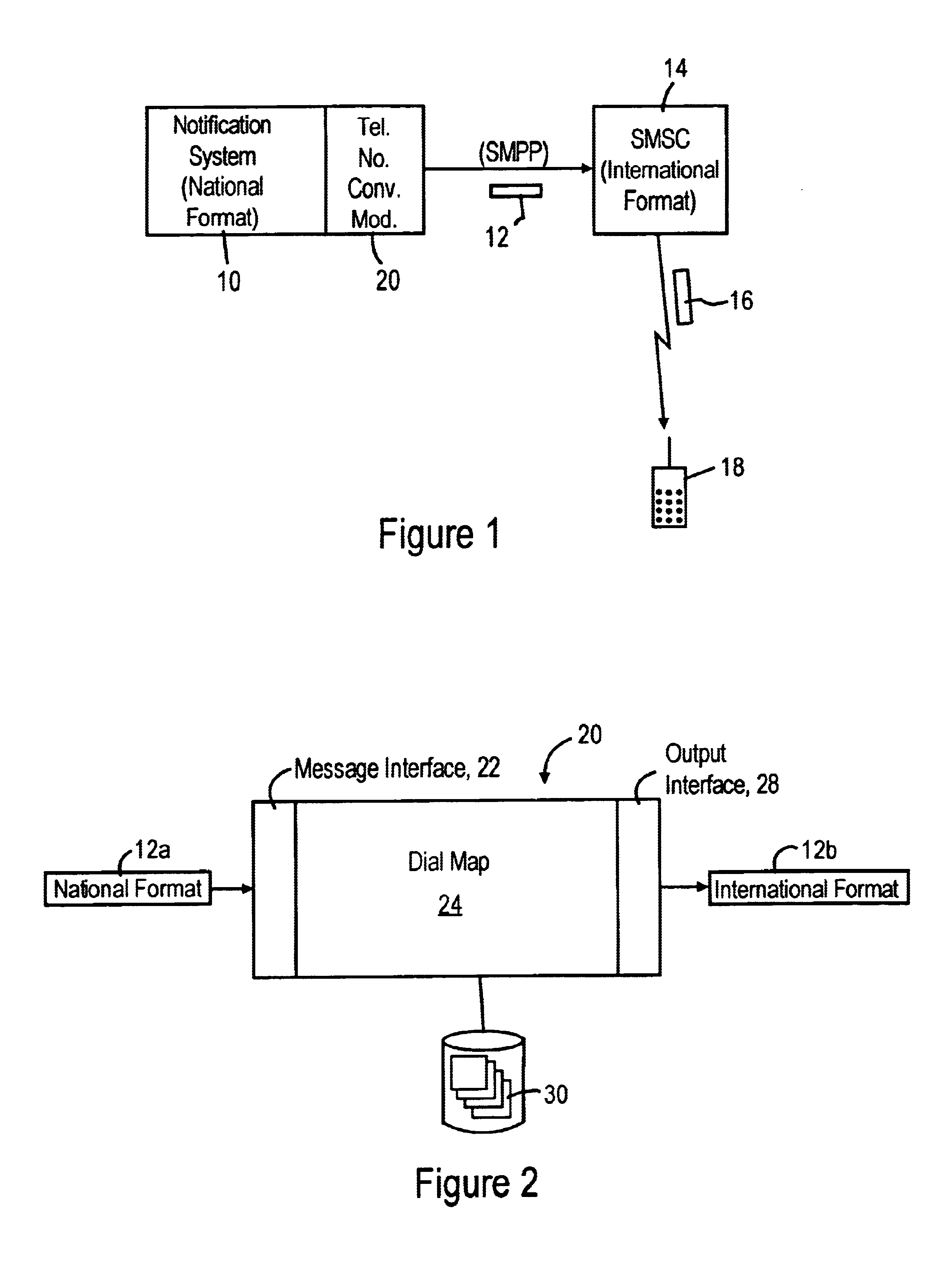 Arrangement for converting telephone number formats for notification systems