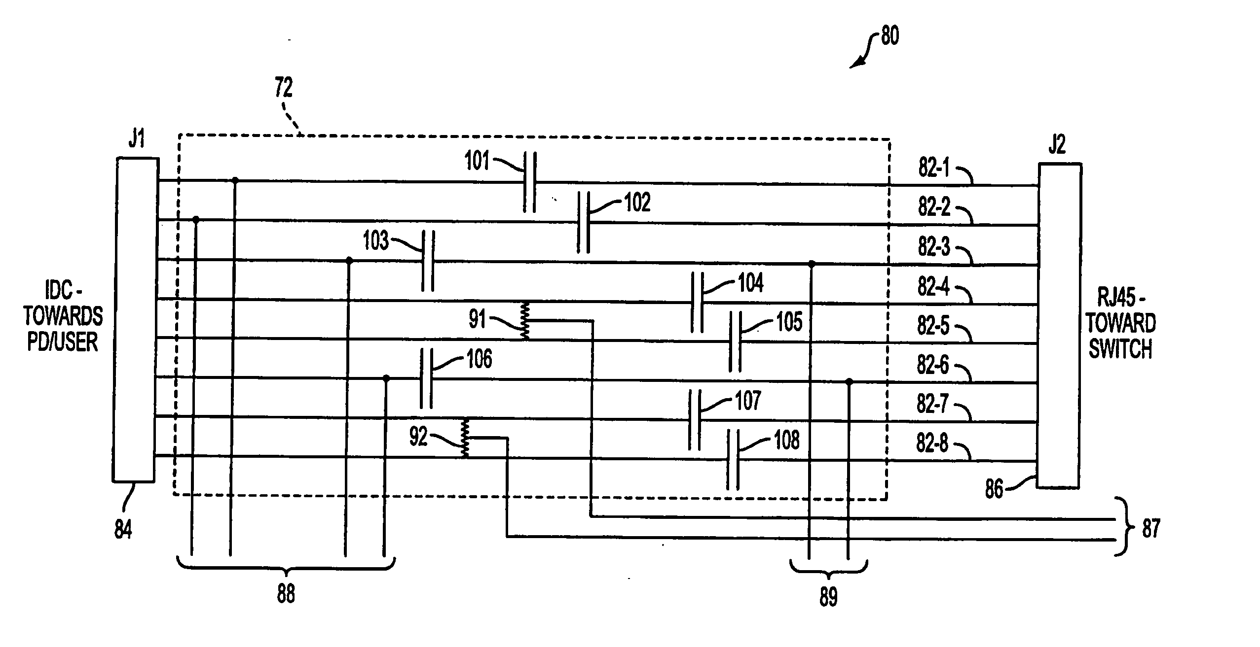 Midspan patch panel with compensation circuit for data terminal equipment, power insertion and data collection