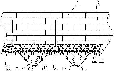 Anchor cable and metal support combined complementary supporting device and method