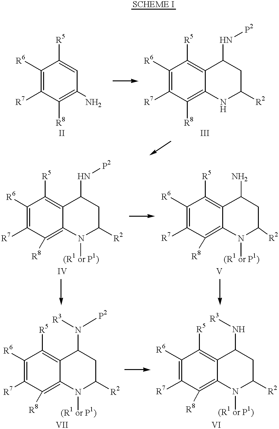 4-amino substituted-2-substituted-1,2,3,4-tetrahydroquinolines