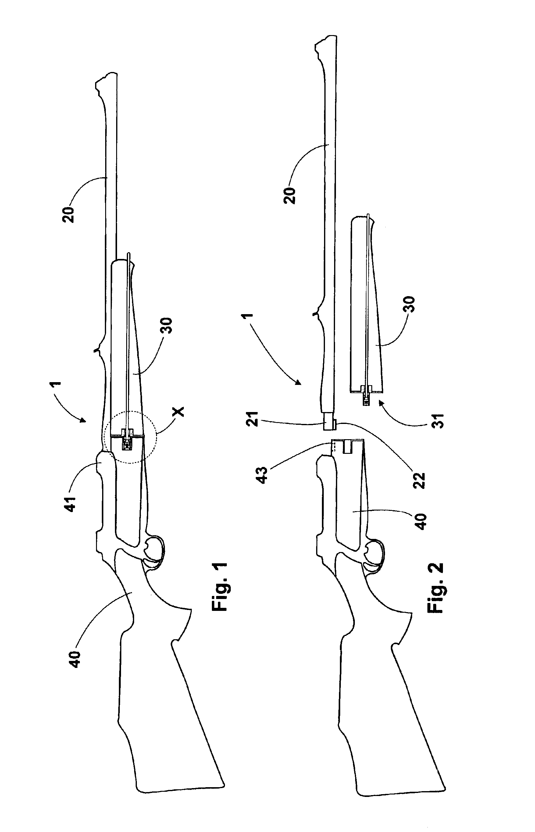 Rifle comprising a stock, a forearm and a barrel