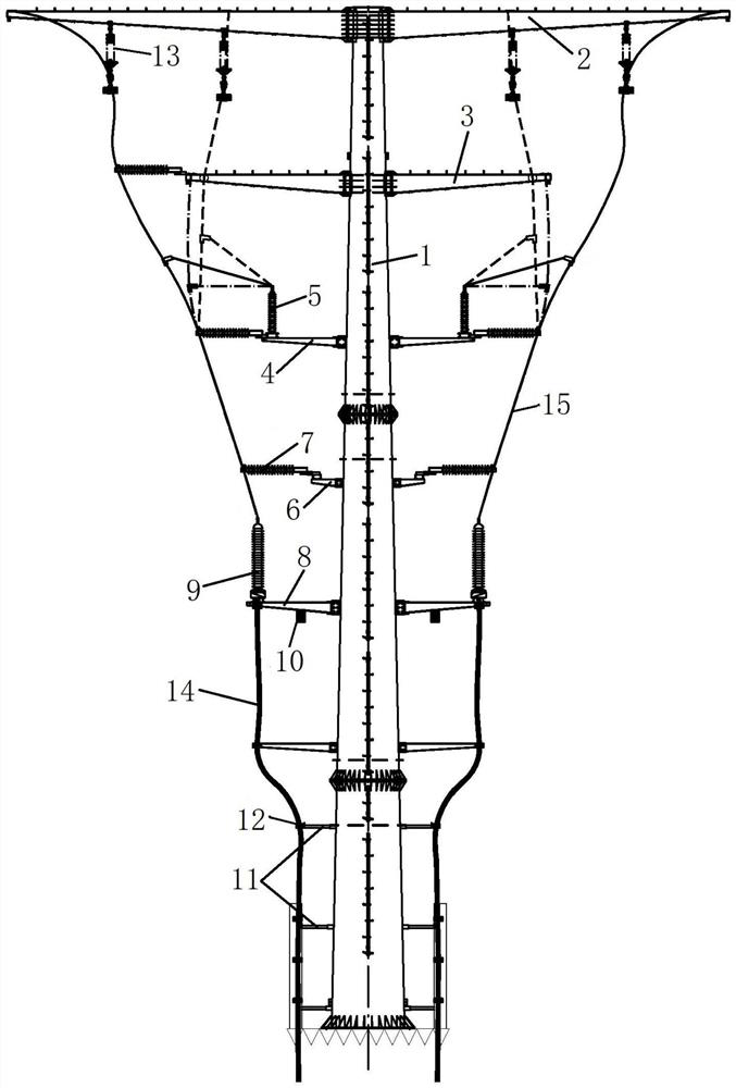 110 kilovolt double-circuit triangularly-arranged cable terminal pole