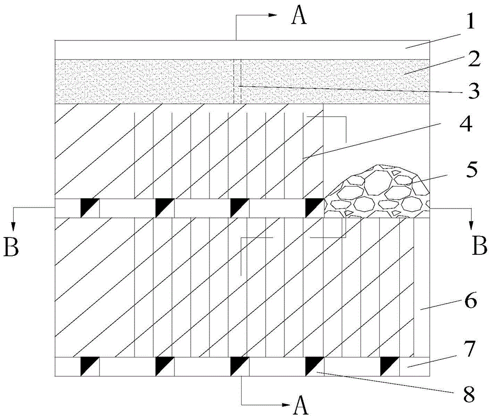 Mining method of mid-deep hole falling with anchor cable support and subsequent filling in combined reconstruction structure