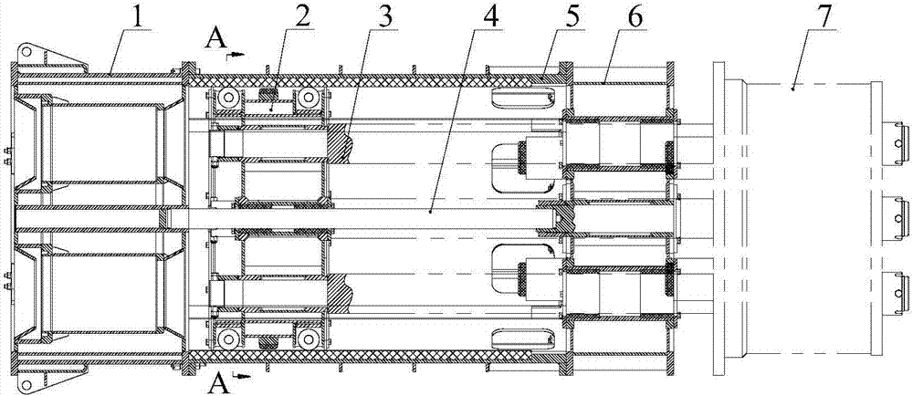 Anti-rotation piston movement auxiliary cylinder of a large marine application device