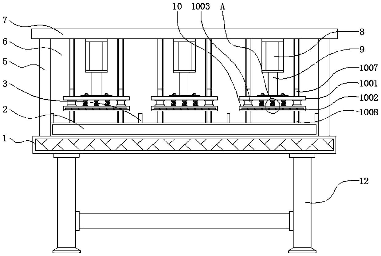 Stamping device with stamping terminal capable of being subjected to shape fixing and position fixing and machining process thereof