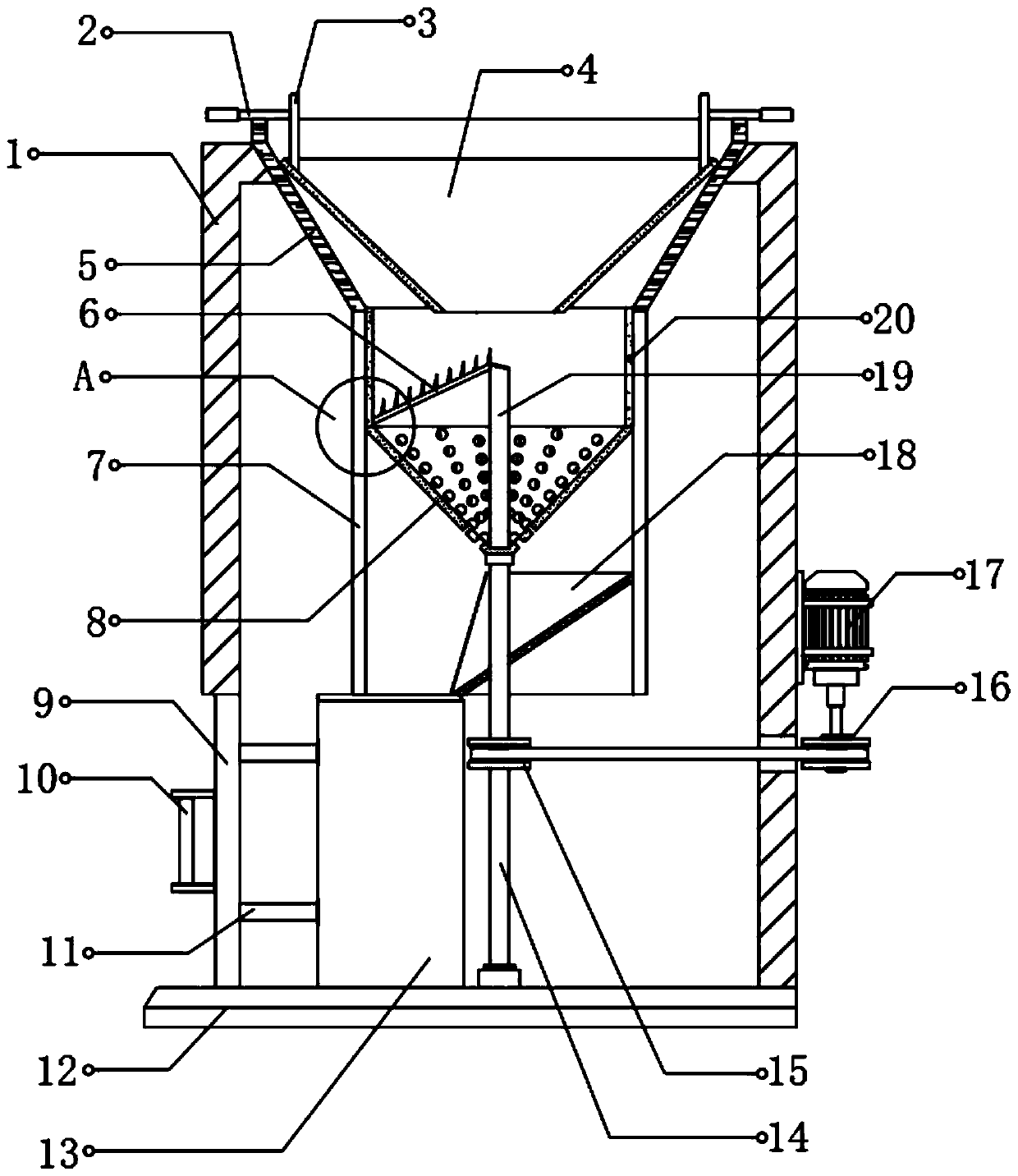 Chemical raw material sifting device for cosmetic production