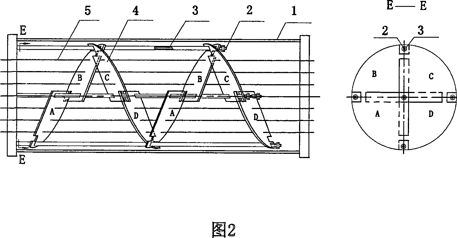 Setups modus of short-circuit-proof spiral baffle plate shell-and-tube heat exchanger draw rod