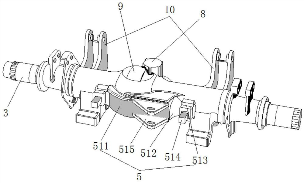 Novel wide-body mining hydro-pneumatic suspension double-vehicle rear axle device capable of avoiding loading difficulty