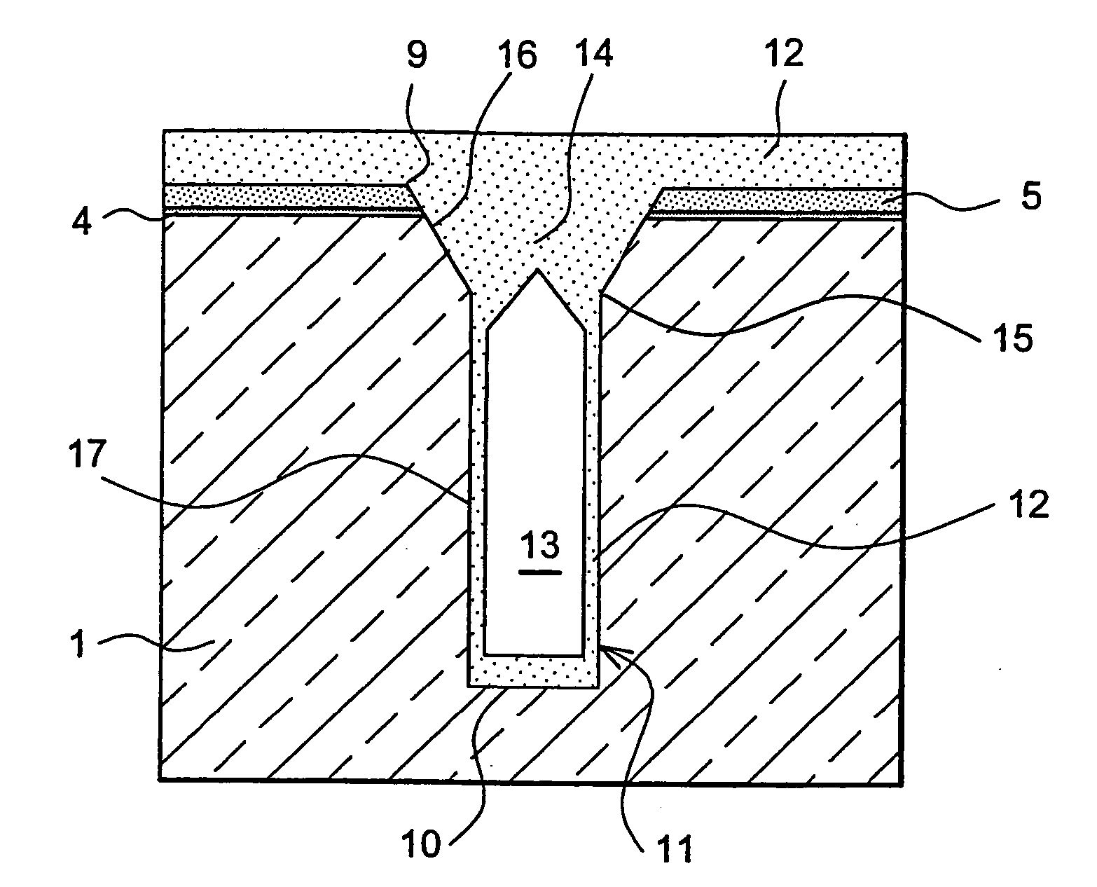 Deep insulating trench and method for production thereof