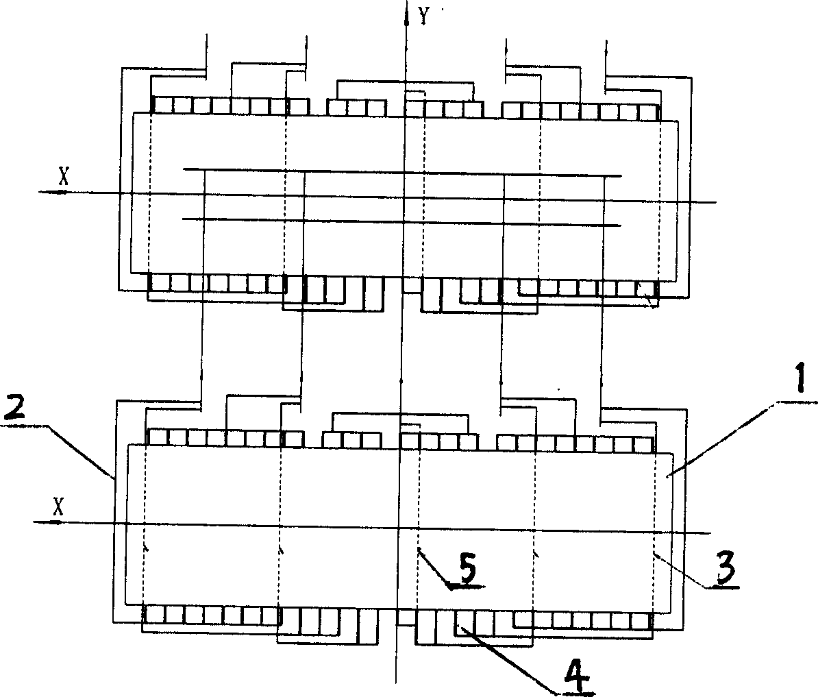 Asymmetric type tank bottom bus and current distributing style