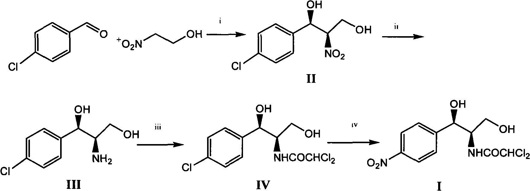 Method for synthesizing chloramphenicol from 4-chloro-benzaldehyde