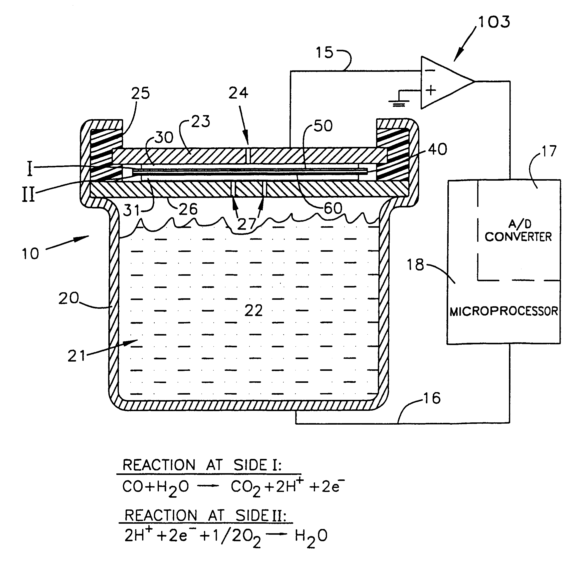 Gas sensor with electrically conductive, hydrophobic membranes