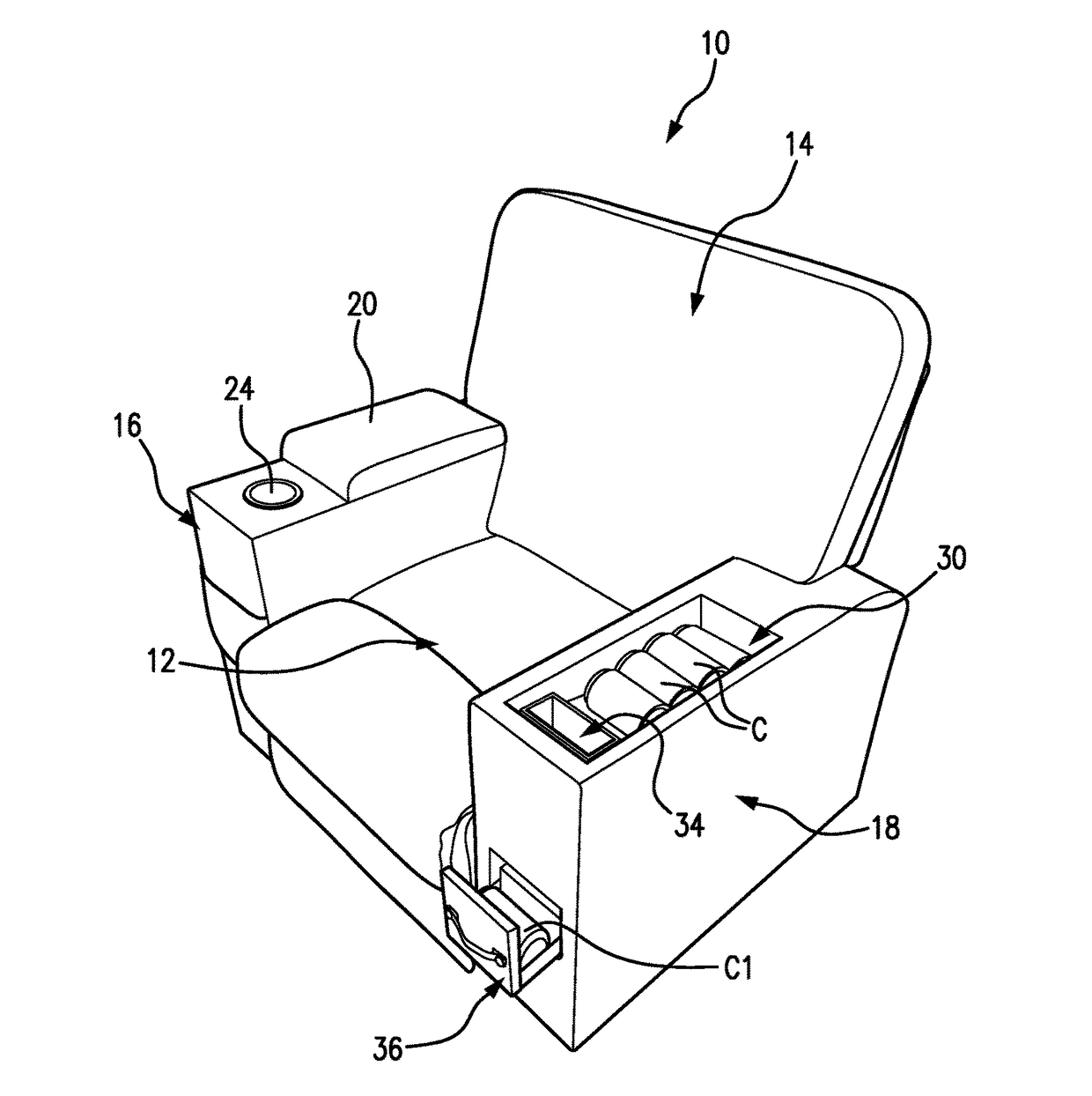 Chair with gravity feed beverage can dispenser