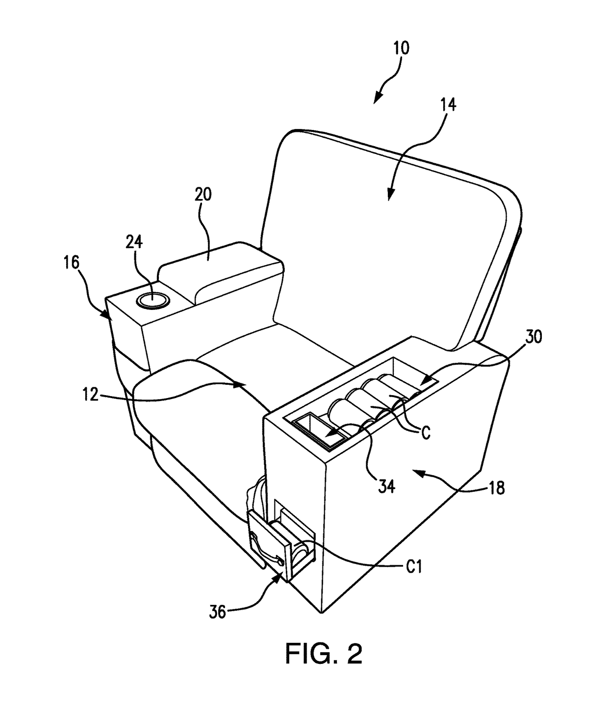 Chair with gravity feed beverage can dispenser