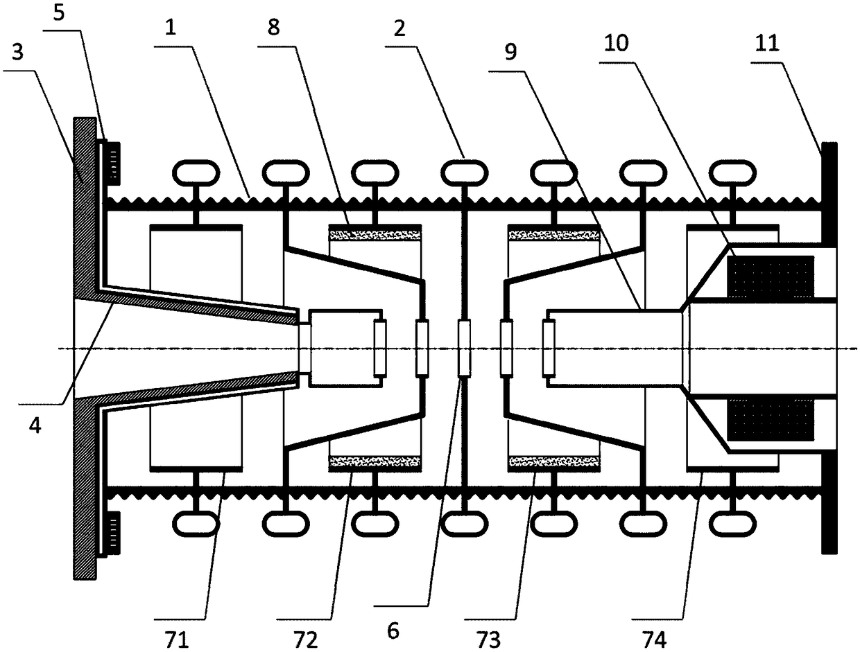 A post-mounted magnetic mirror field-strength current ion acceleration system