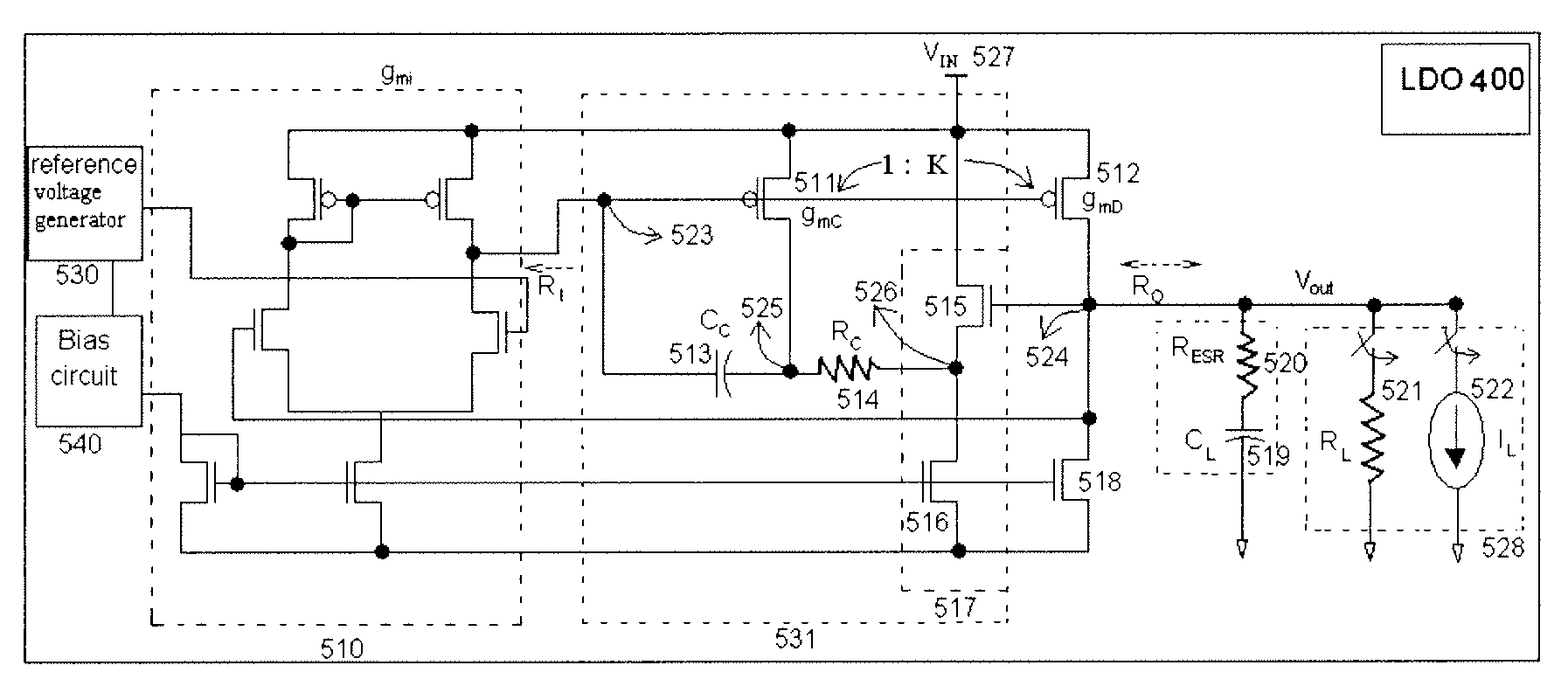 Low dropout regulator with stability compensation