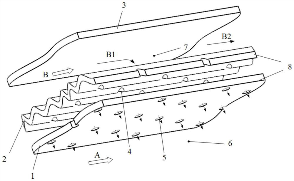 Double wall cooling structure with transverse corrugated impingement orifice for vectoring nozzle