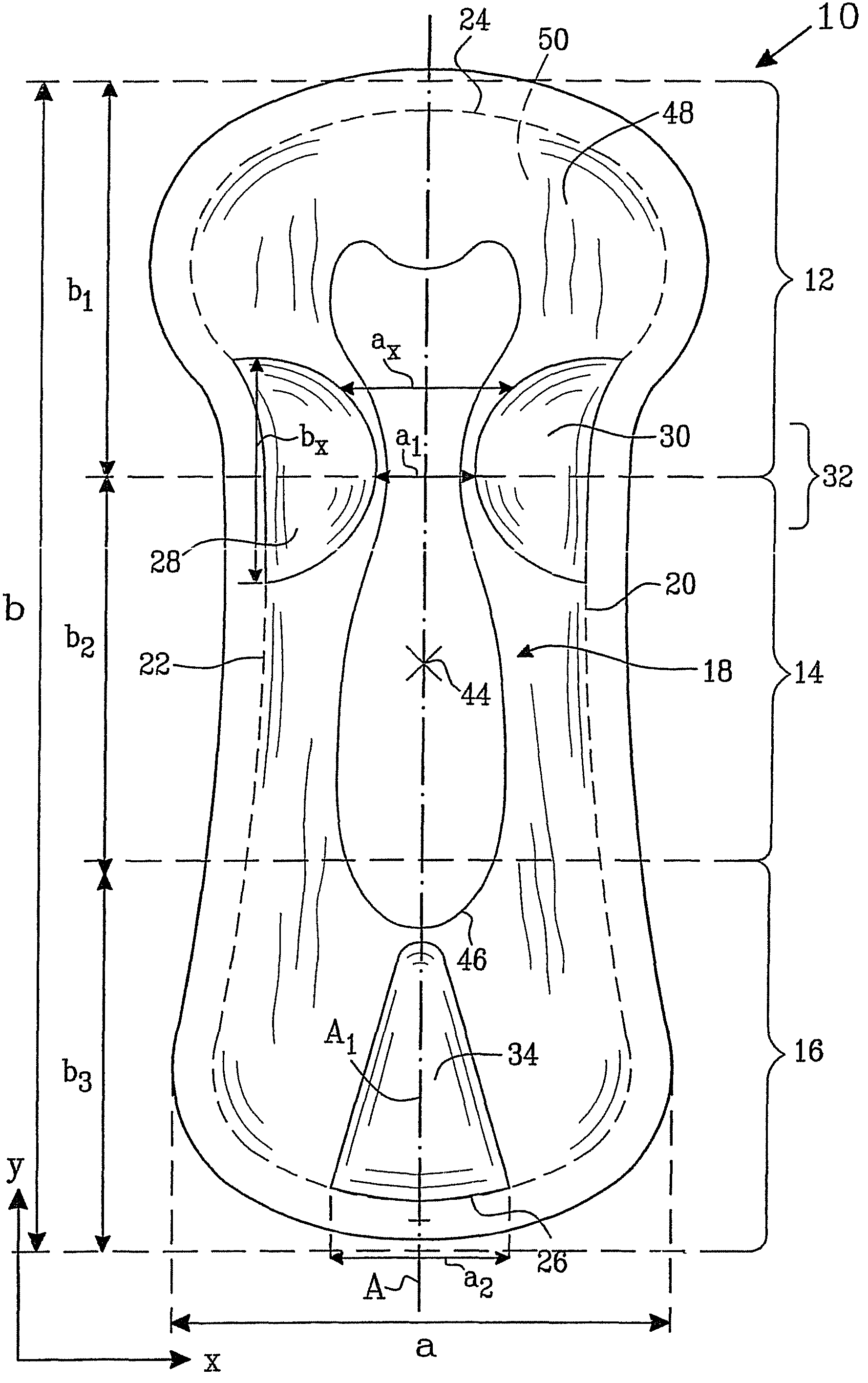 Absorbent article having absorbent core including regions of lower thickness