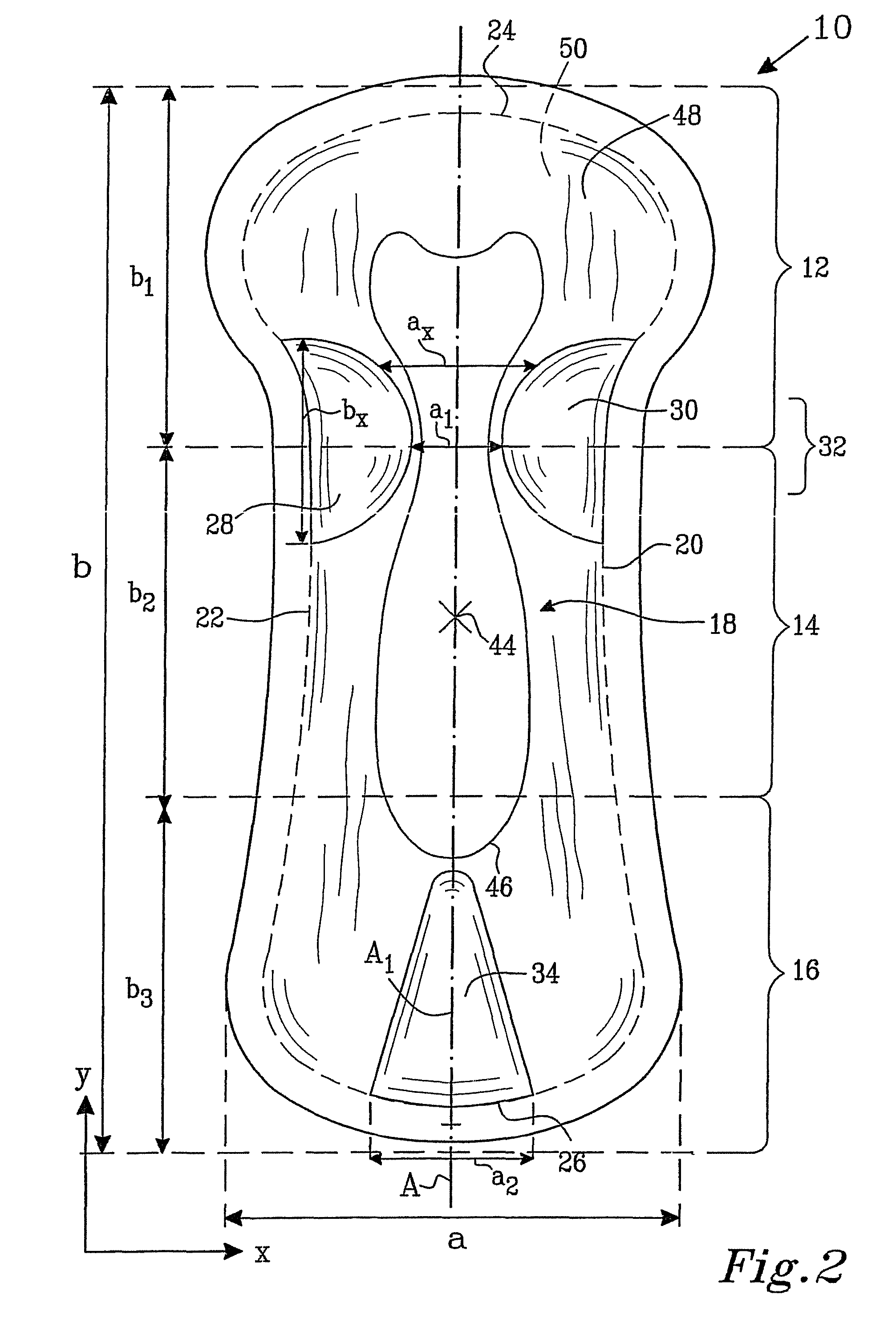 Absorbent article having absorbent core including regions of lower thickness