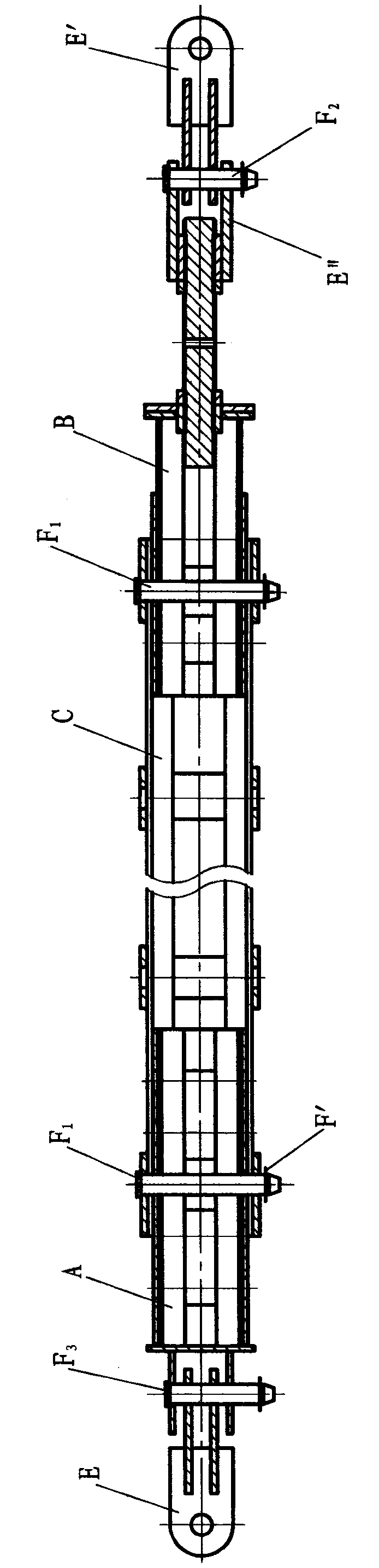 Modular combined-type tower crane attached bar with extensive stepless adjustment-type length