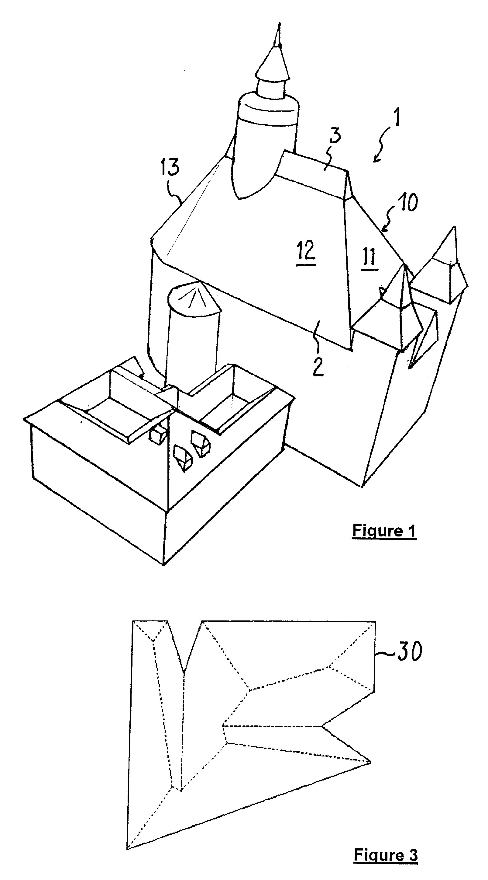 Methods, devices and programs for transmitting roof and building structure of a 3D representation of a building roof based on said structure