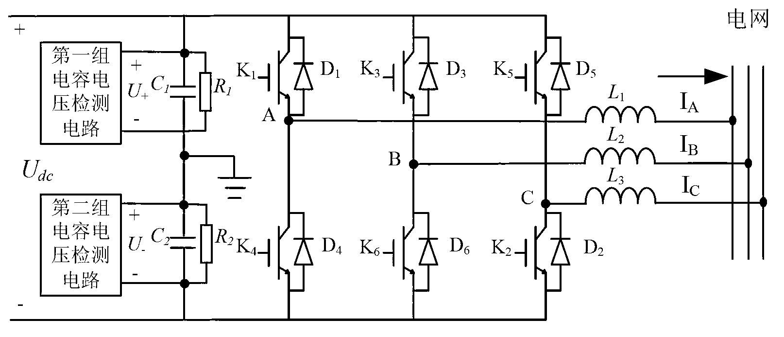 Control system for reducing voltage unbalancedness of direct current bus series capacitor of energy storage system bidirectional converter