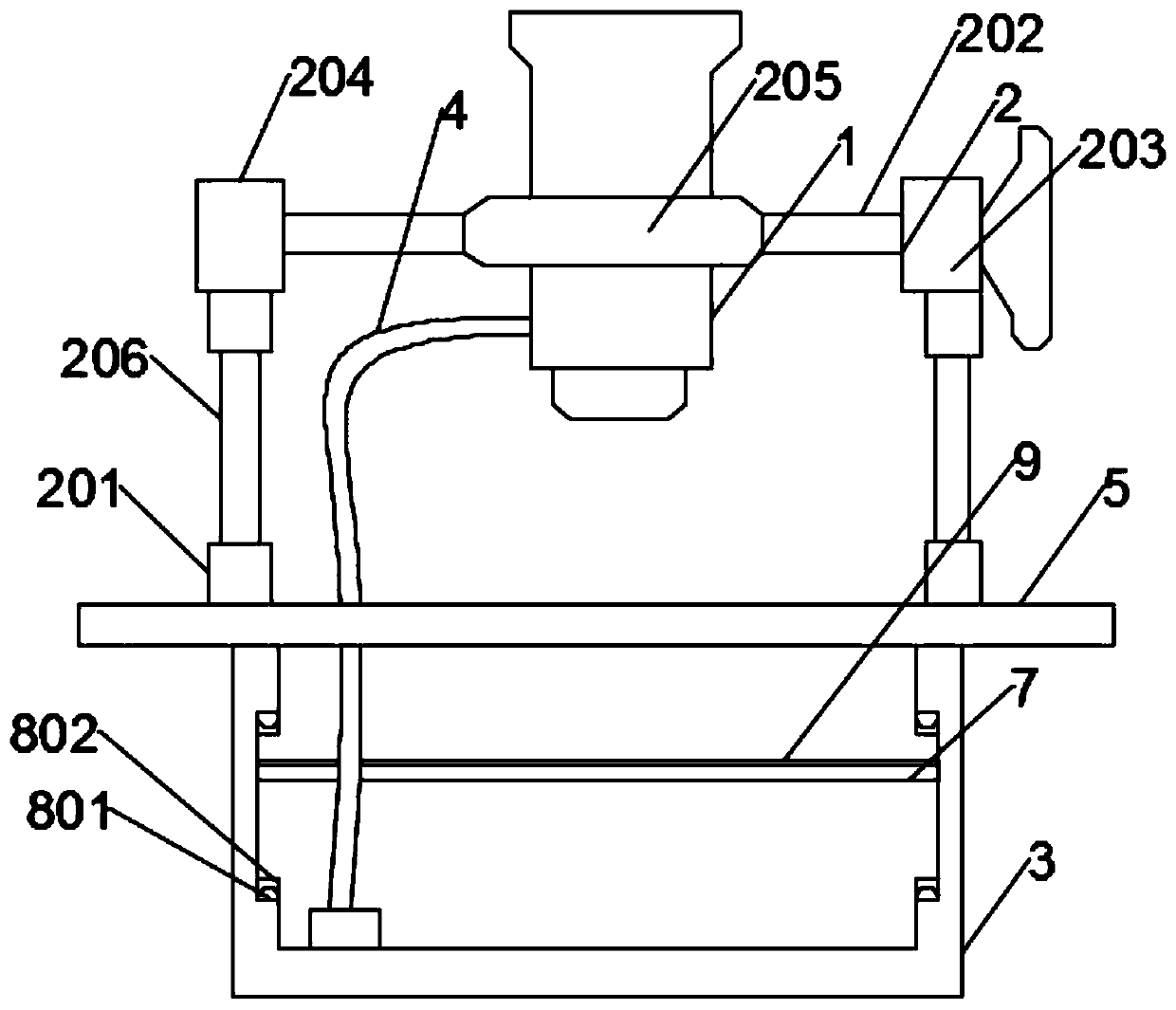 A glue spraying device of a packing box glue coating machine