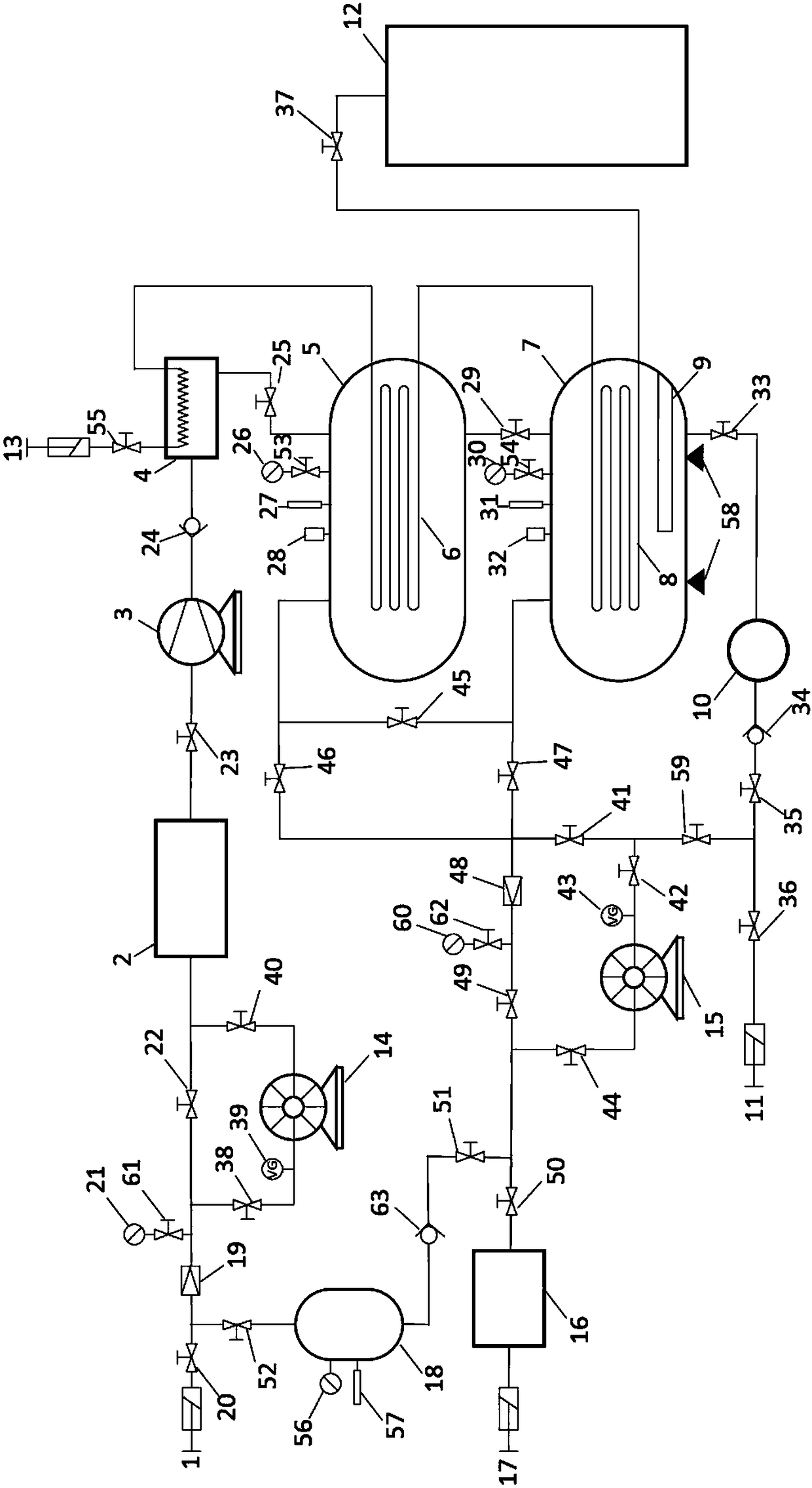 Purification, separation and purification device for mixed gas of sulfur hexafluoride and nitrogen gas and sulfur hexafluoride recovery, purification and purification method