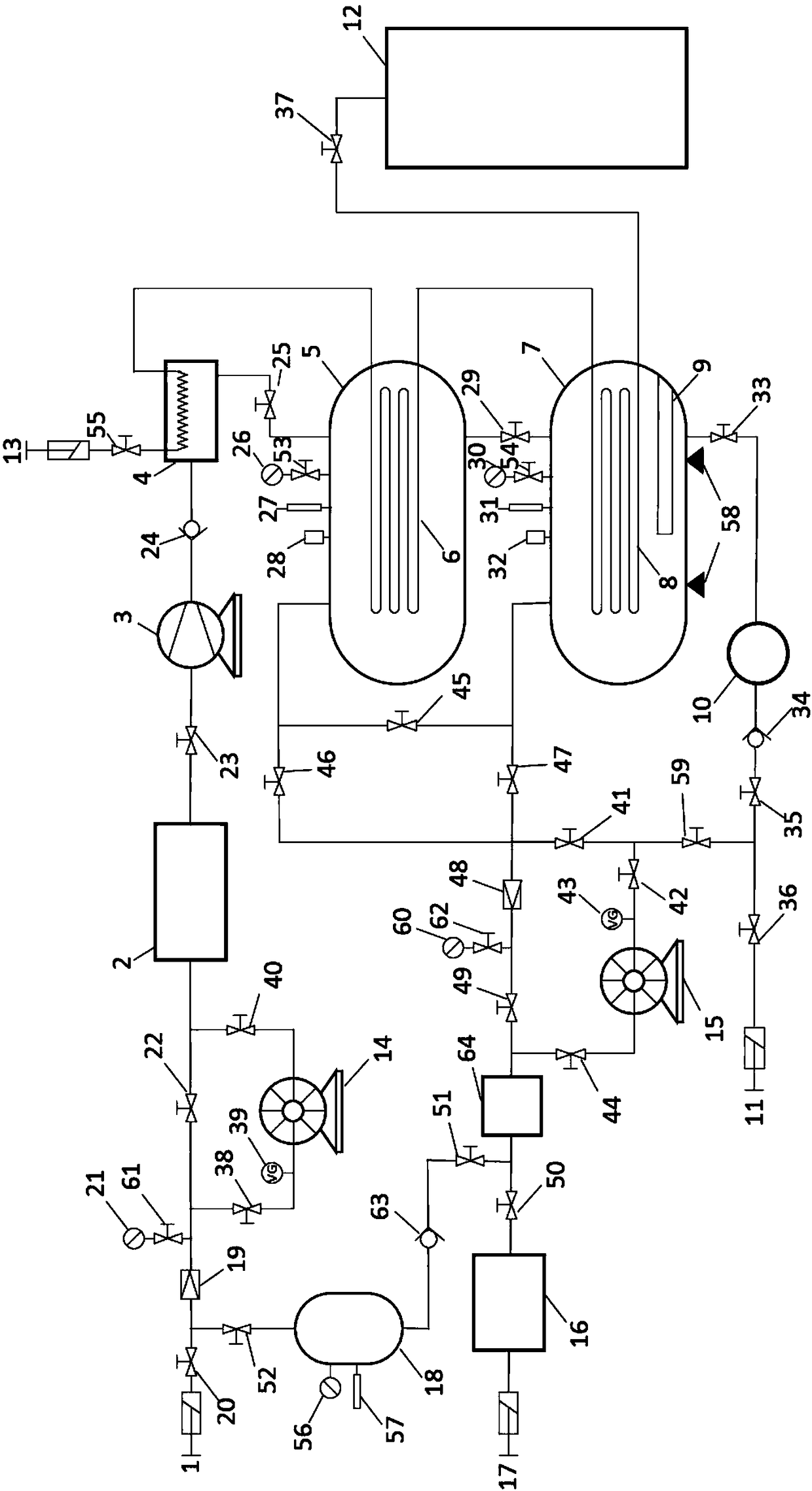 Purification, separation and purification device for mixed gas of sulfur hexafluoride and nitrogen gas and sulfur hexafluoride recovery, purification and purification method