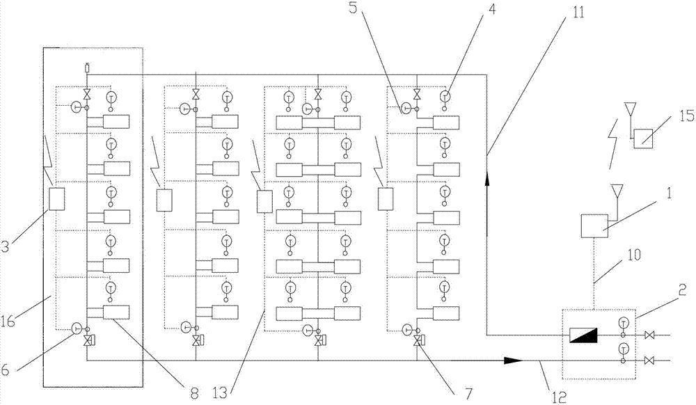 Method for measuring heat consuming user heating load of vertical single tube cocurrent type system and heating metering distributing system of vertical single tube cocurrent type system