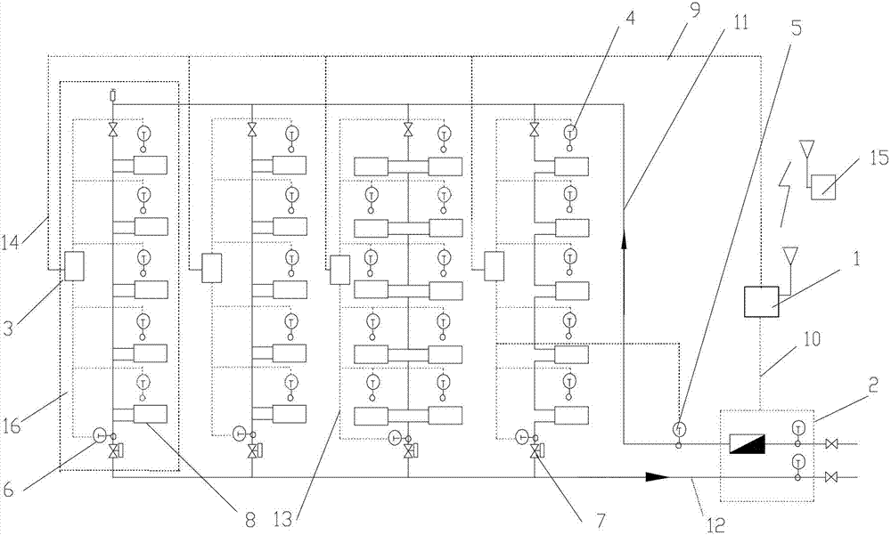 Method for measuring heat consuming user heating load of vertical single tube cocurrent type system and heating metering distributing system of vertical single tube cocurrent type system