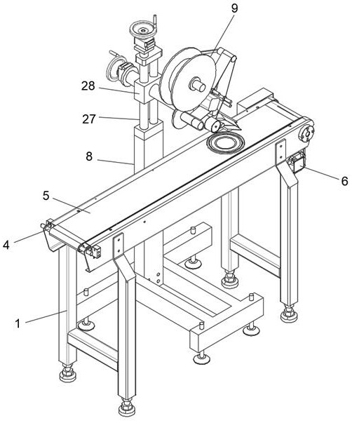 Distributing and conveying device for labeling of bottom covers of milk powder cans