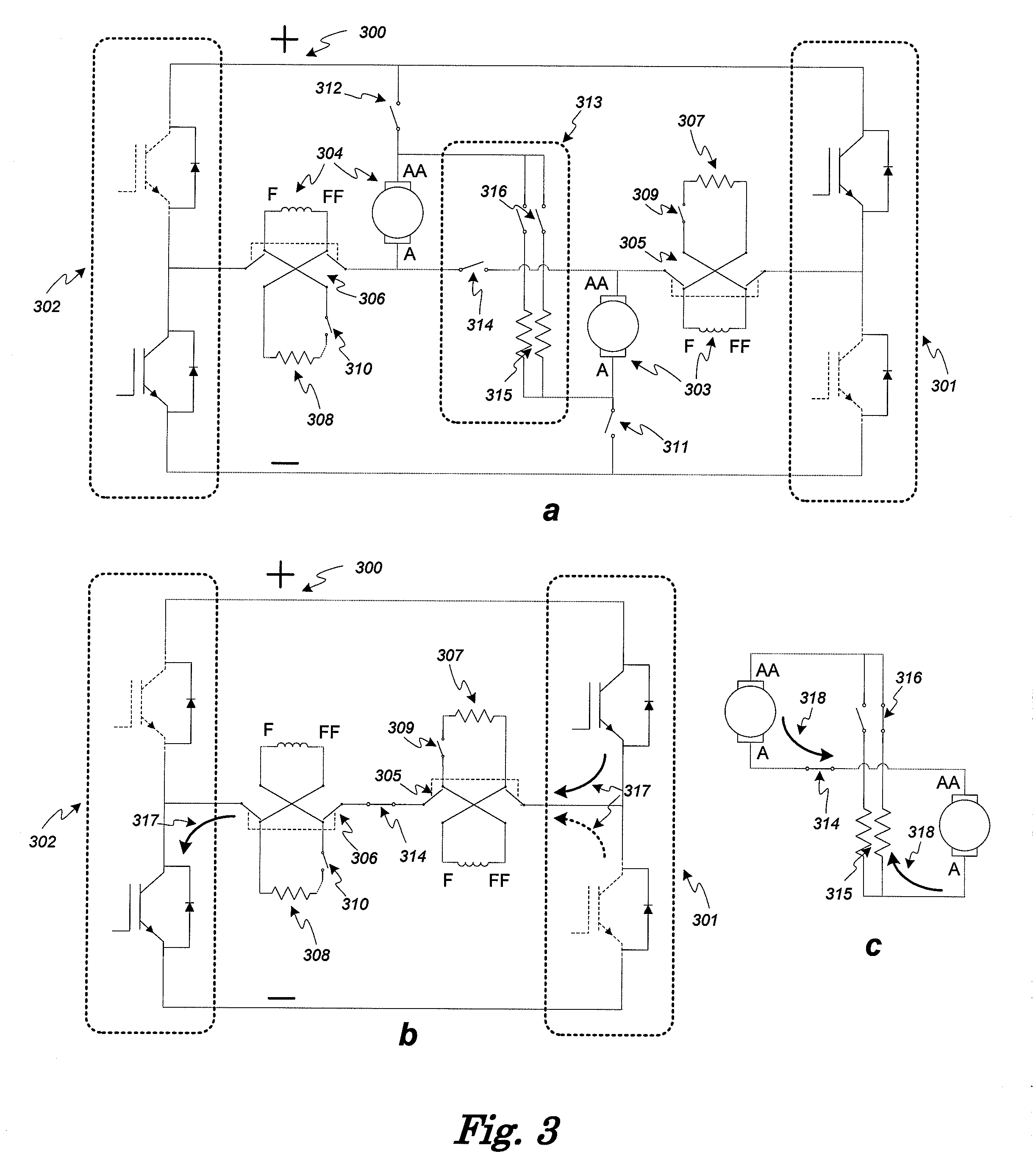 Power architecture and braking circuits for DC motor-propelled vehicle