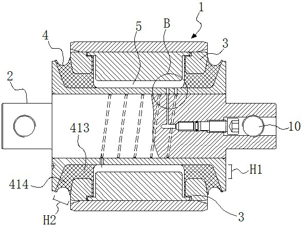 A method for forming a liquid rubber composite node with an inner groove flow channel and the node